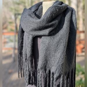 Oversized Black Big Fringe Scarf
